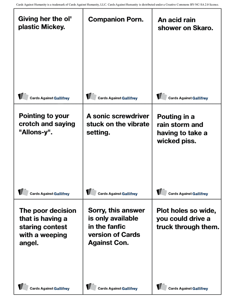 Illustration for article titled Print out the Doctor Who version of Cards Against Humanity right now